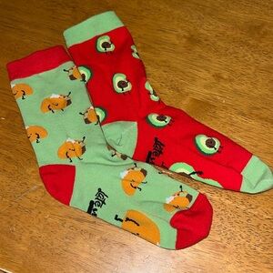 Taco Avocado Fun Mismatched Coordinating Pair of Socks Red Green Brown